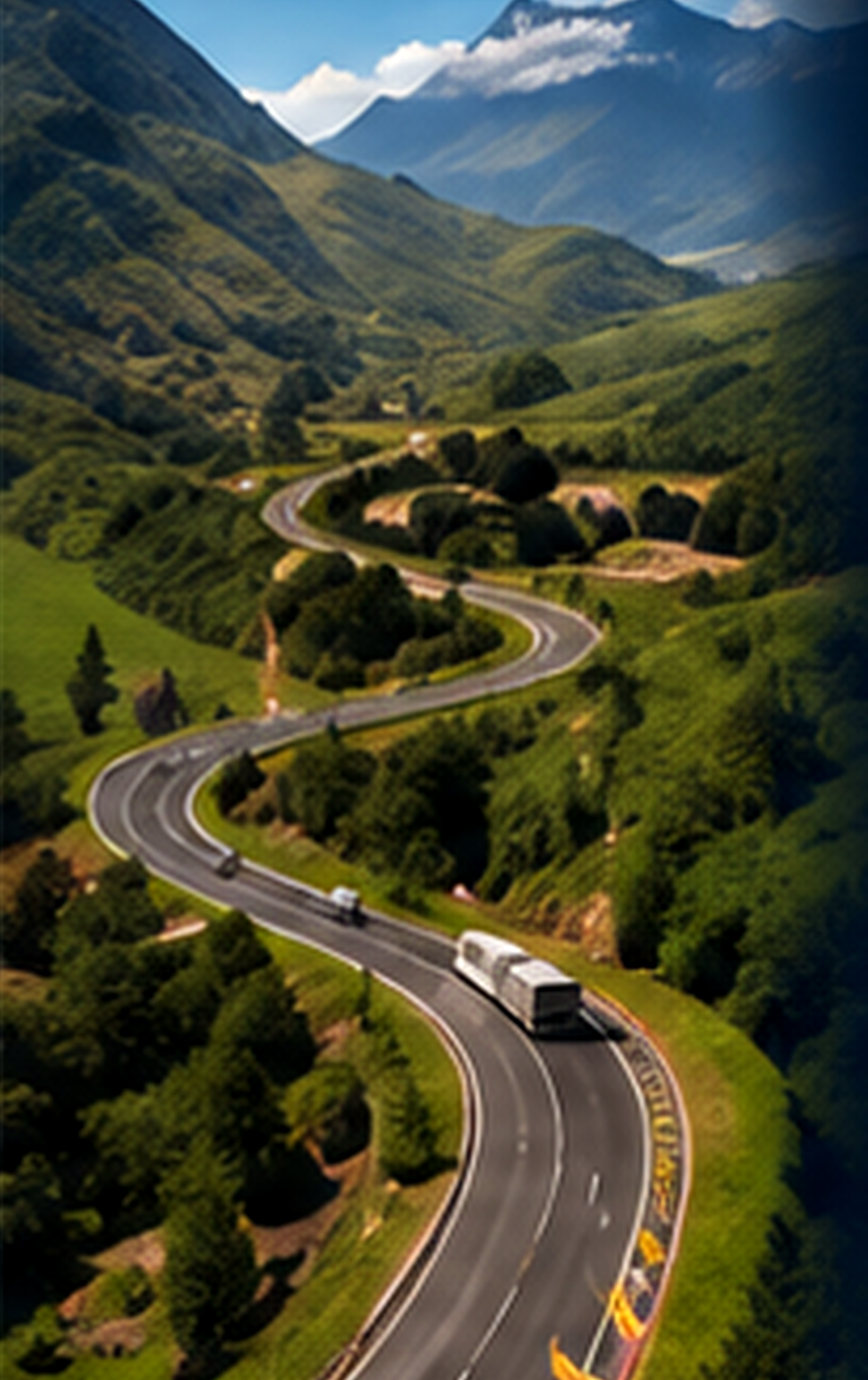 Carretera de montaña con curvas para transporte de carga.
